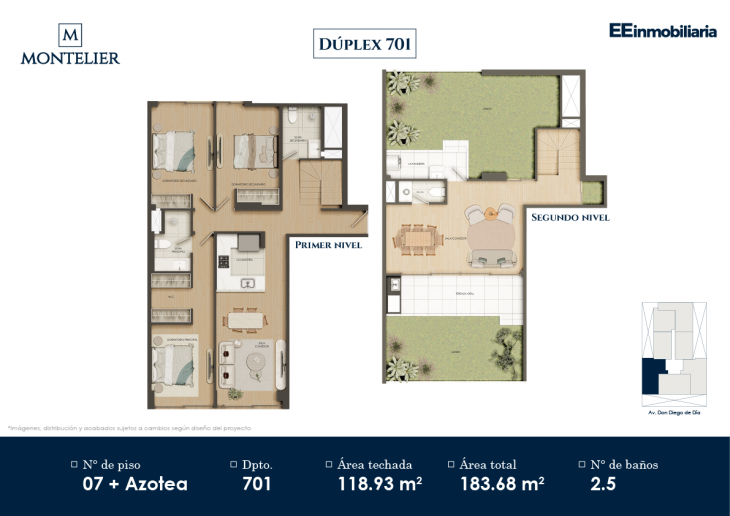 Plano del modelo Dúplex 701 del proyecto Montelier en Santiago De Surco