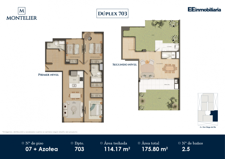 Plano del modelo Dúplex 703 del proyecto Montelier en Santiago De Surco