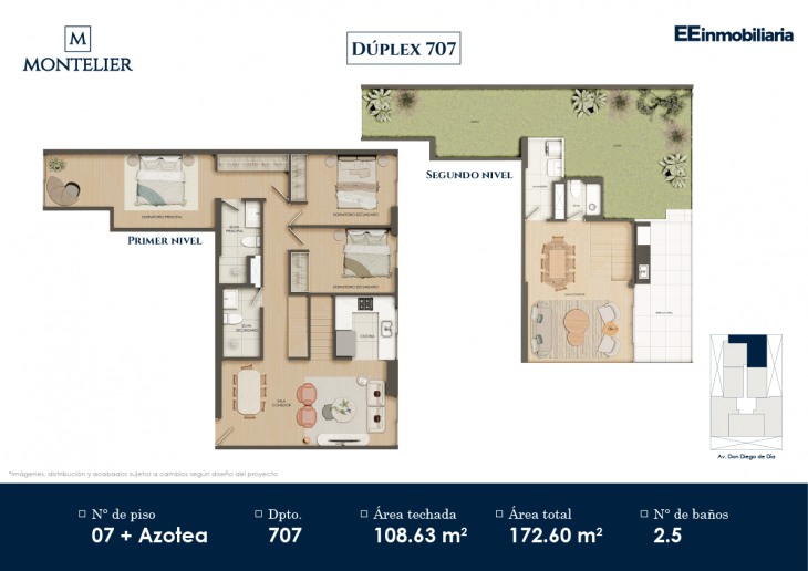 Plano del modelo Dúplex 707 del proyecto Montelier en Santiago De Surco