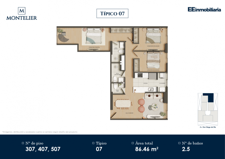 Plano del modelo Típico 7 del proyecto Montelier en Santiago De Surco