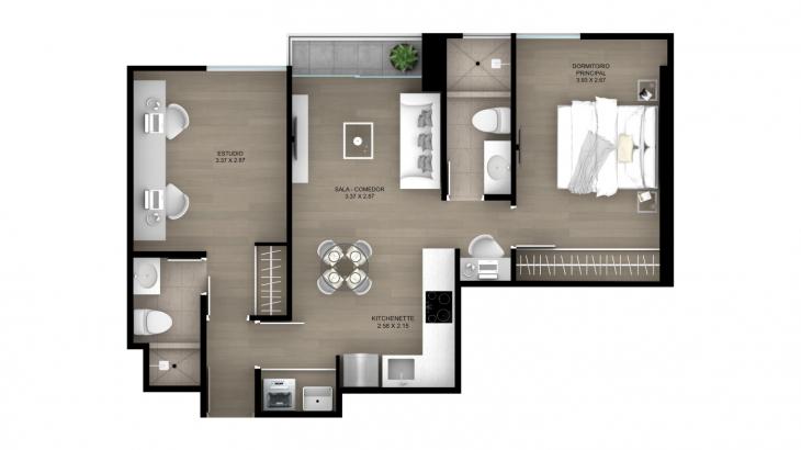 Plano del modelo Tipo 1 del proyecto Ascent en San Isidro