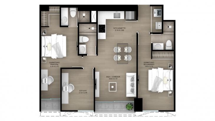 Plano del modelo Tipo 6 del proyecto Ascent en San Isidro