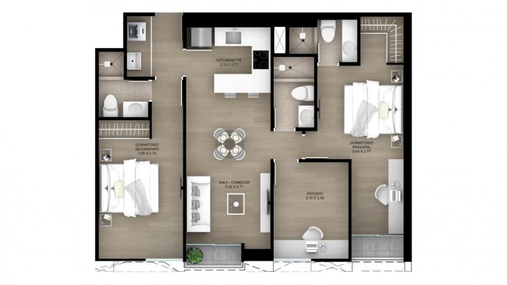 Plano del modelo Tipo 7 del proyecto Ascent en San Isidro