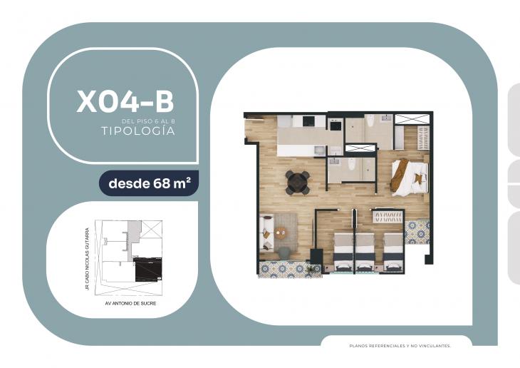 Plano del modelo X04-B del proyecto SUCRE 1005 en Pueblo Libre