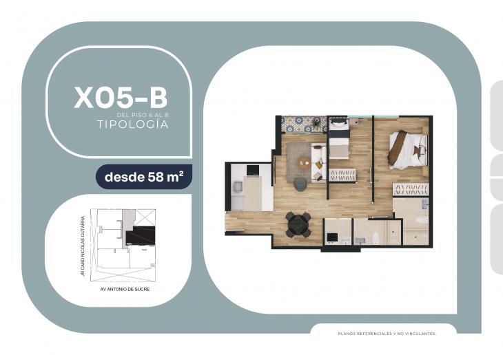 Plano del modelo X05-B del proyecto SUCRE 1005 en Pueblo Libre