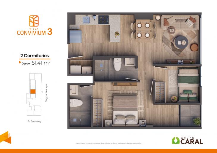 Plano del modelo X07 del proyecto Villa Convivium 3 en Magdalena Del Mar