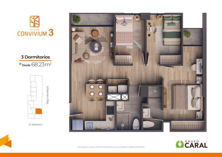 Plano del modelo X03 del proyecto Villa Convivium 3 en Magdalena Del Mar