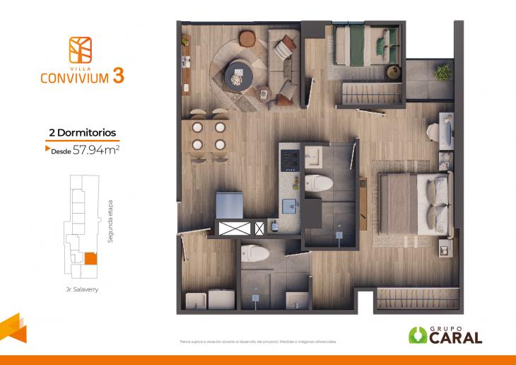 Plano del modelo X102 del proyecto Villa Convivium 3 en Magdalena Del Mar