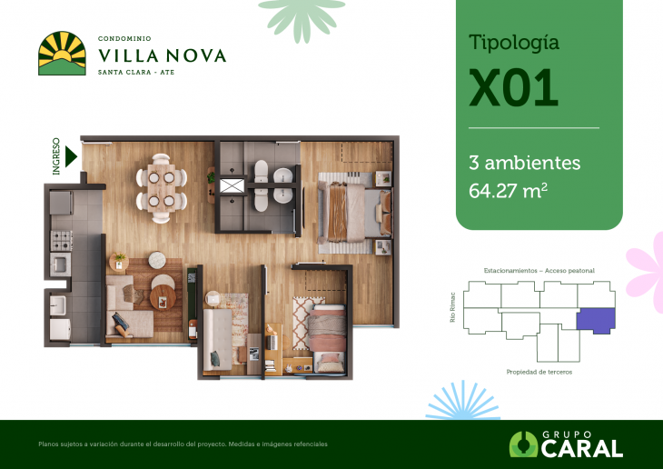 Plano del modelo X01 del proyecto Condominio Villa Nova - Santa Clara Ate en Ate