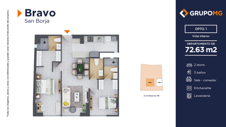 Plano del modelo 1 -I del proyecto BRAVO - SAN BORJA en San Borja