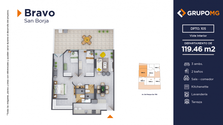 Plano del modelo 5 -I del proyecto BRAVO - SAN BORJA en San Borja