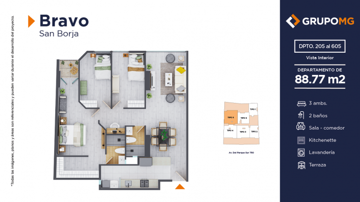 Plano del modelo 5 del proyecto BRAVO - SAN BORJA en San Borja