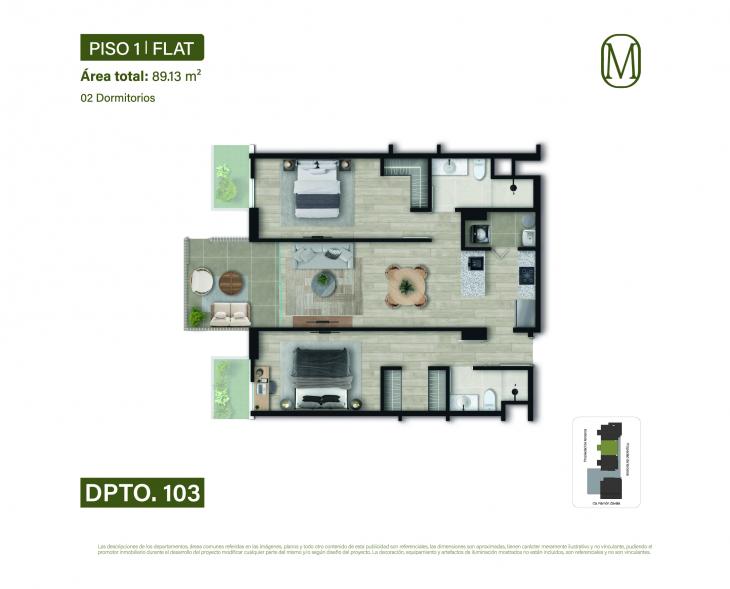 Plano del modelo Tipo 103 del proyecto Monogram en Miraflores
