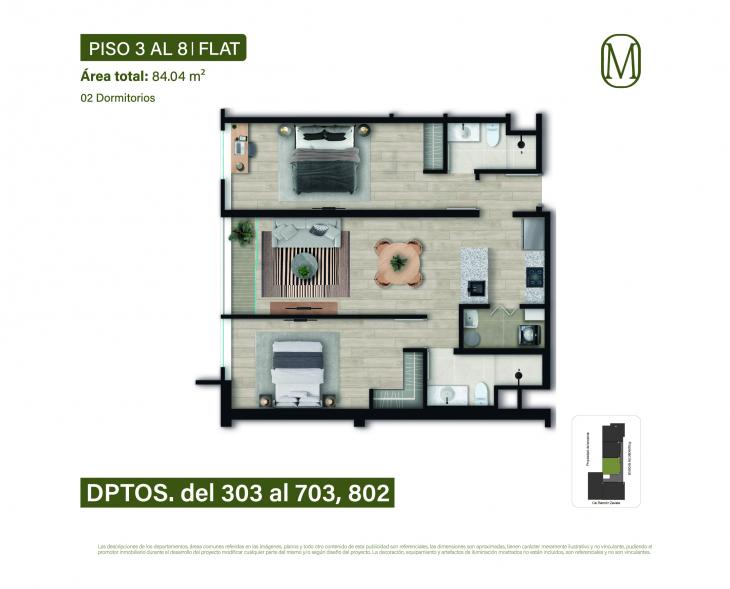 Plano del modelo Tipo 3 del proyecto Monogram en Miraflores