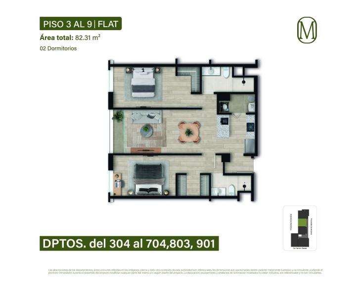 Plano del modelo Tipo 1C del proyecto Monogram en Miraflores