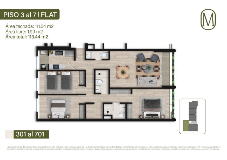 Plano del modelo Tipo 1 del proyecto Monogram en Miraflores