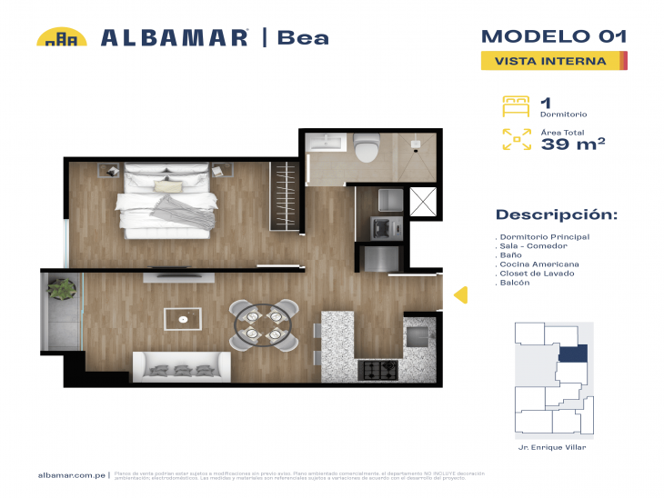 Plano del modelo TIPO 1 del proyecto Albamar | Bea en Cercado de lima