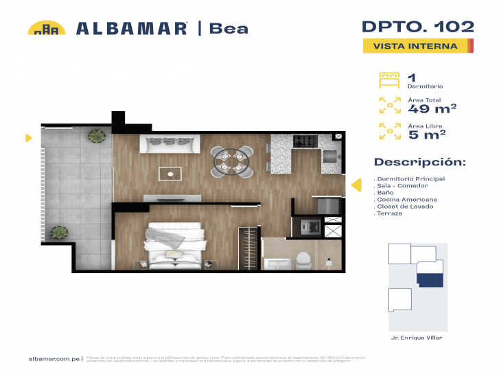 Plano del modelo TIPO 2B del proyecto Albamar | Bea en Cercado de lima