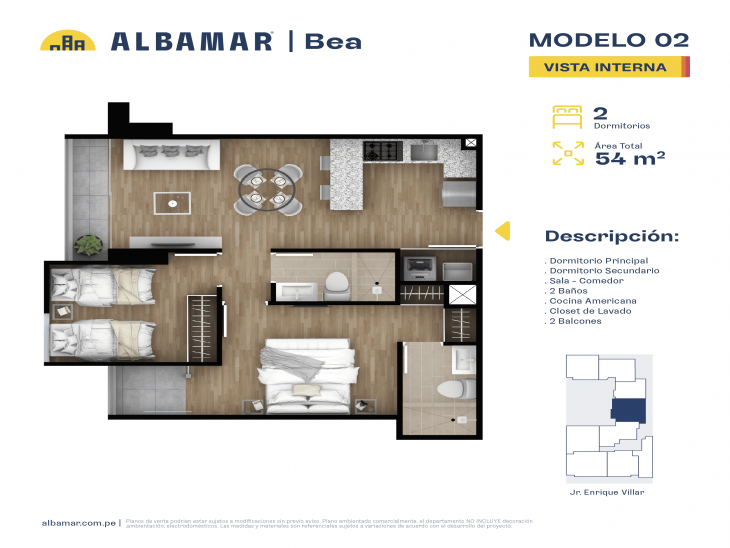 Plano del modelo TIPO 2 del proyecto Albamar | Bea en Cercado de lima