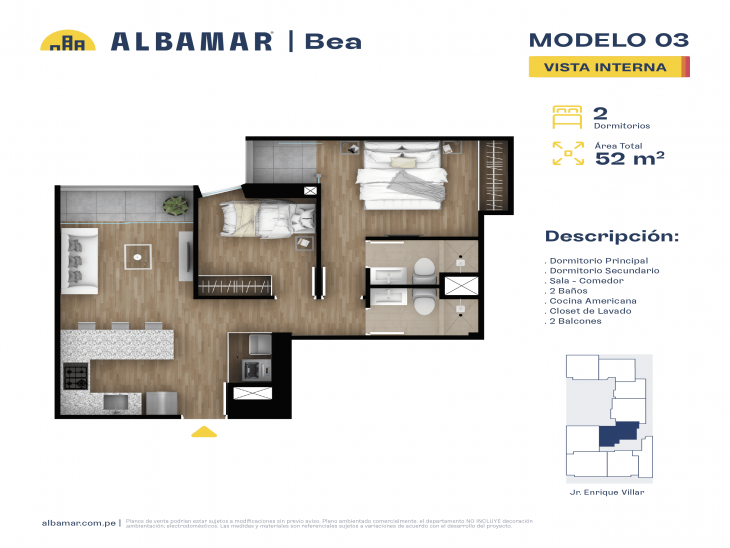 Plano del modelo TIPO 3 del proyecto Albamar | Bea en Cercado de lima
