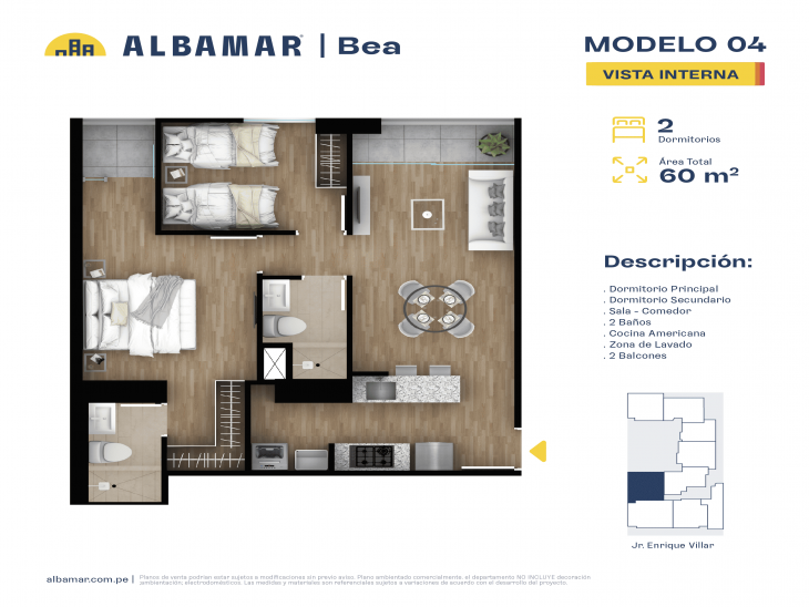 Plano del modelo TIPO 4 del proyecto Albamar | Bea en Cercado de lima