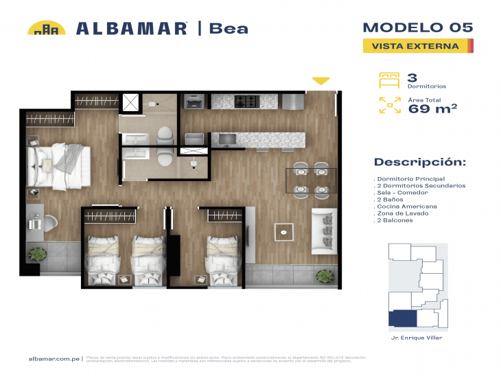 Plano del modelo TIPO 5 del proyecto Albamar | Bea en Cercado de lima