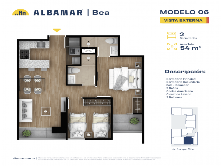 Plano del modelo TIPO 6 del proyecto Albamar | Bea en Cercado de lima