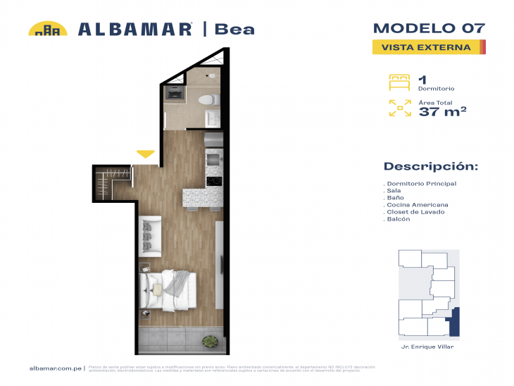 Plano del modelo TIPO 7 del proyecto Albamar | Bea en Cercado de lima