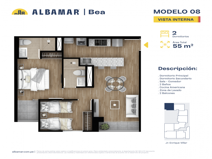 Plano del modelo TIPO 8 del proyecto Albamar | Bea en Cercado de lima