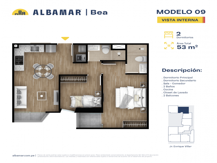 Plano del modelo TIPO 9 del proyecto Albamar | Bea en Cercado de lima