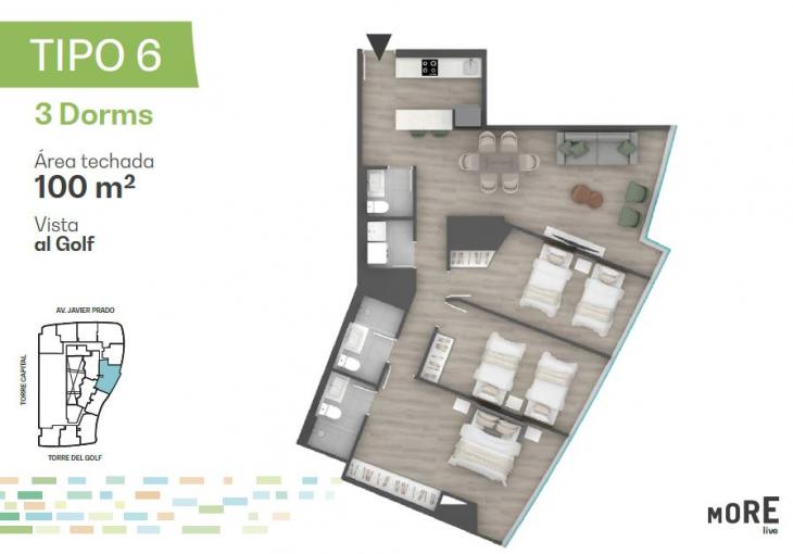 Plano del modelo Tipo 6 del proyecto MORE en Santiago De Surco