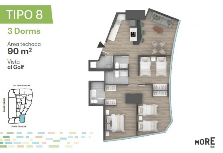 Plano del modelo Tipo 8 del proyecto MORE en Santiago De Surco