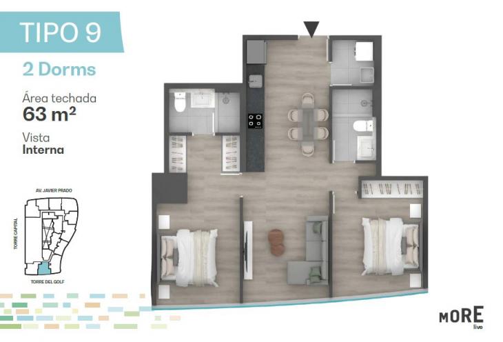 Plano del modelo Tipo 9 del proyecto MORE en Santiago De Surco