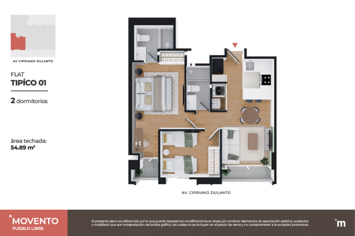 Plano del modelo Flat Típico 01 del proyecto Movento en Pueblo Libre
