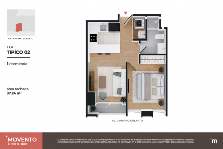 Plano del modelo Flat Típico 02 del proyecto Movento en Pueblo Libre