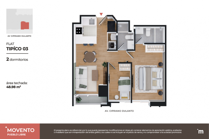 Plano del modelo Flat Típico 03 del proyecto Movento en Pueblo Libre