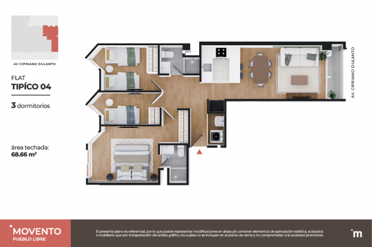 Plano del modelo Flat Típico 04 del proyecto Movento en Pueblo Libre