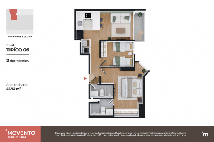 Plano del modelo Flat Típico 06 del proyecto Movento en Pueblo Libre