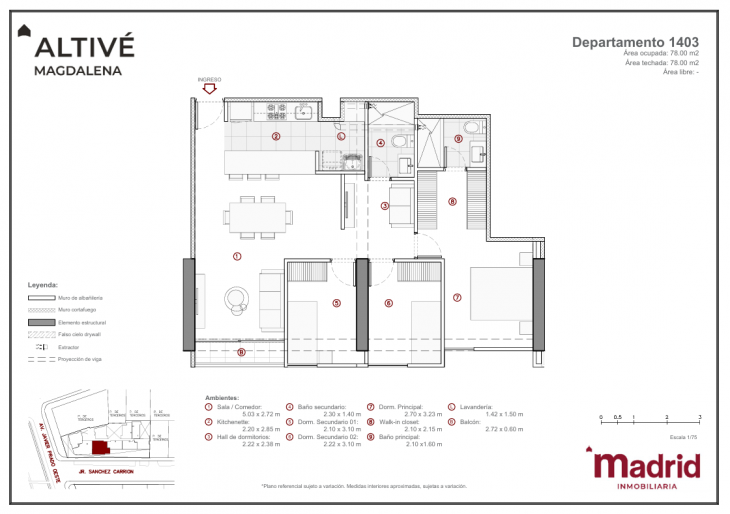 Plano del modelo Flat 1403 del proyecto Altivé en Magdalena Del Mar