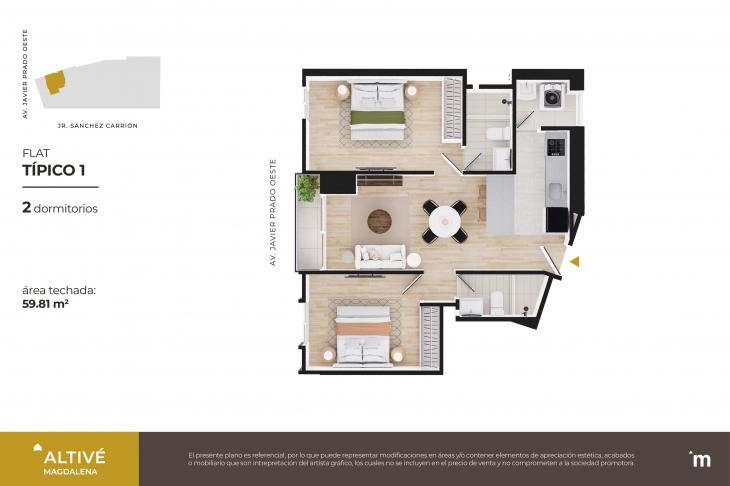 Plano del modelo Flat Típico 01 del proyecto Altivé en Magdalena Del Mar