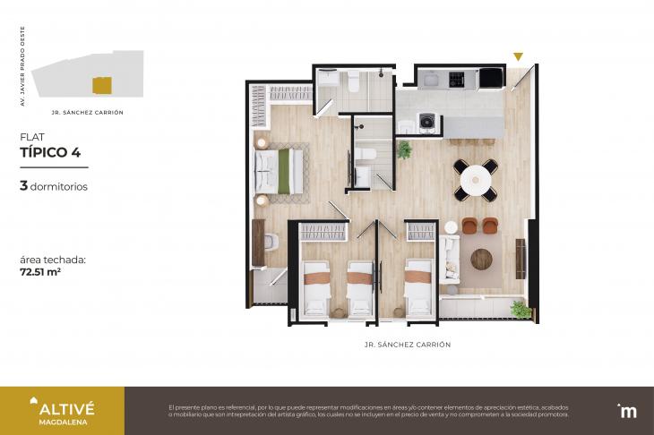 Plano del modelo Flat Típico 04 del proyecto Altivé en Magdalena Del Mar