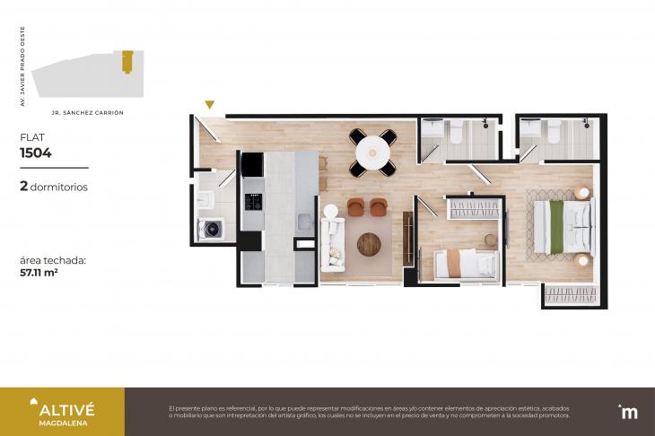 Plano del modelo Flat 1504 y 1604 del proyecto Altivé en Magdalena Del Mar