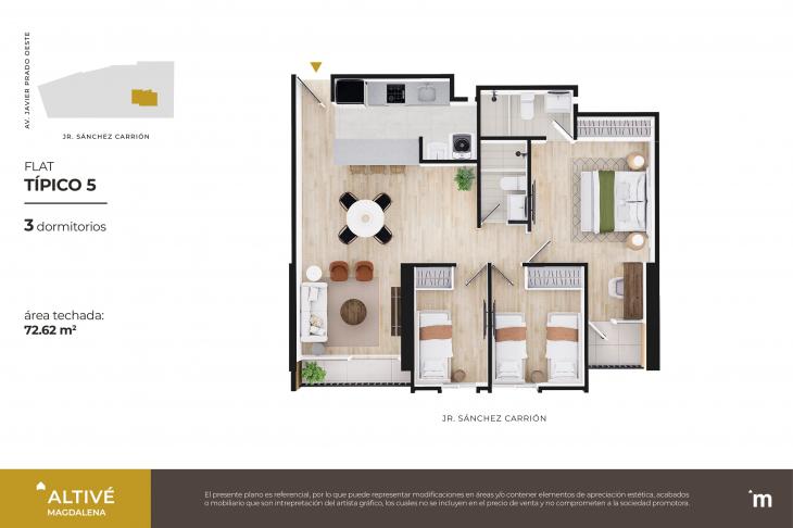 Plano del modelo Flat Típico 05 del proyecto Altivé en Magdalena Del Mar