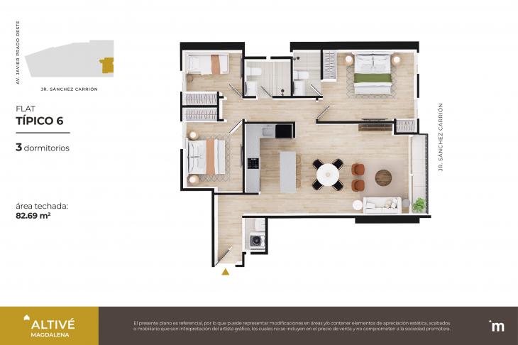 Plano del modelo Flat Típico 06 del proyecto Altivé en Magdalena Del Mar