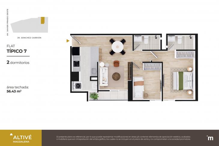 Plano del modelo Flat Típico 07 del proyecto Altivé en Magdalena Del Mar