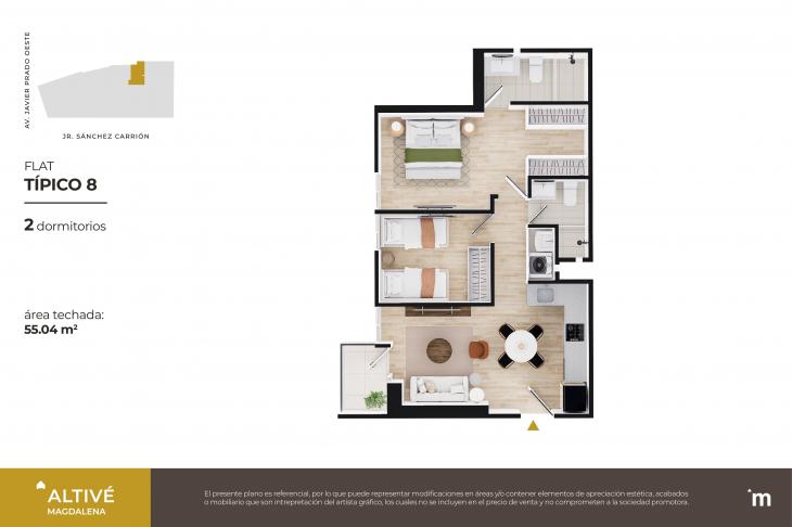 Plano del modelo Flat Típico 08 del proyecto Altivé en Magdalena Del Mar