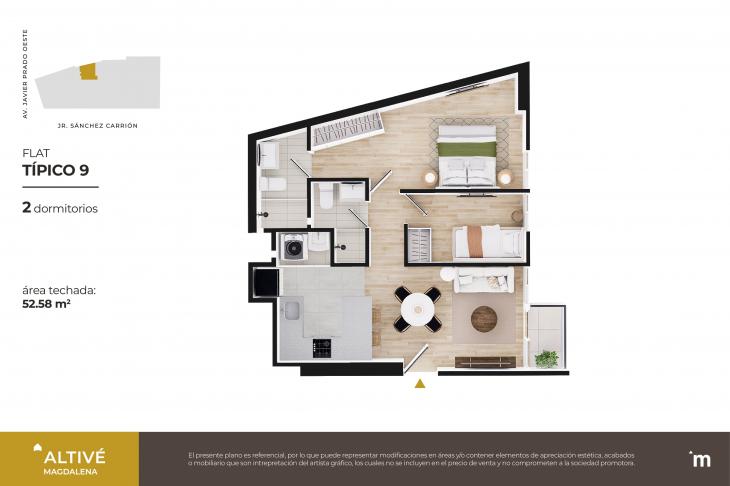Plano del modelo Flat Típico 09 del proyecto Altivé en Magdalena Del Mar