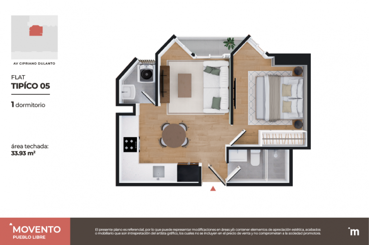 Plano del modelo Flat Típico 05 del proyecto Movento en Pueblo Libre