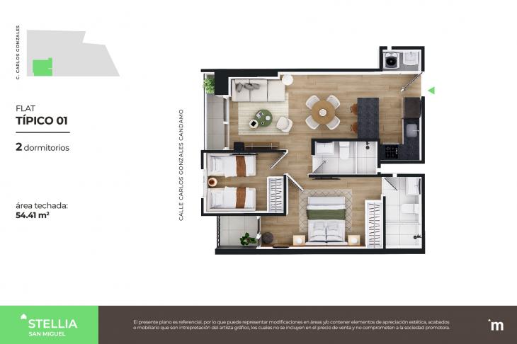 Plano del modelo Flat Típico 01 del proyecto Stellia en San Miguel