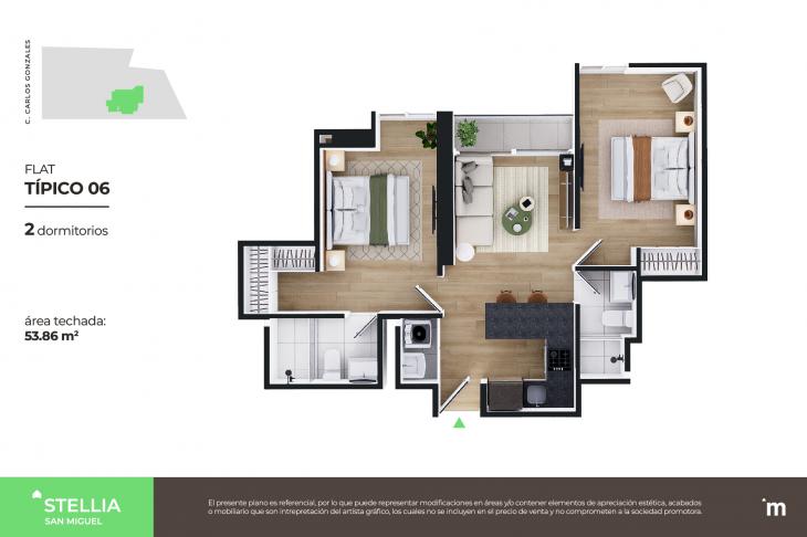 Plano del modelo Flat Típico 06 del proyecto Stellia en San Miguel
